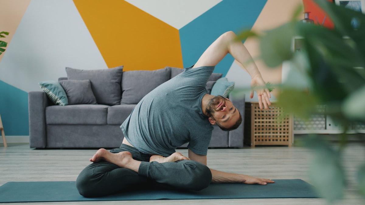 Senior man doing shoulder stretches
